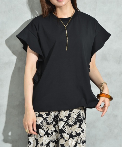 INTERPLANET（インタープラネット）の「度詰め天竺袖フリルプルオーバー（Tシャツ/カットソー・レディース・オフホワイト/ブラック/グレイッシュベージュ・FREE）」の11枚目の写真