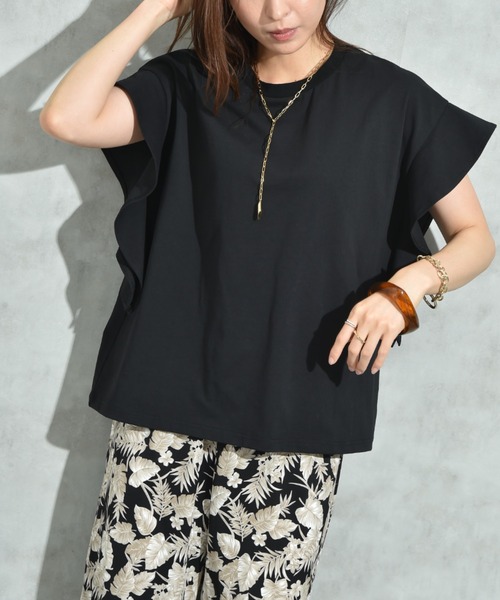 INTERPLANET（インタープラネット）の「度詰め天竺袖フリルプルオーバー（Tシャツ/カットソー・レディース・オフホワイト/ブラック/グレイッシュベージュ・FREE）」の13枚目の写真