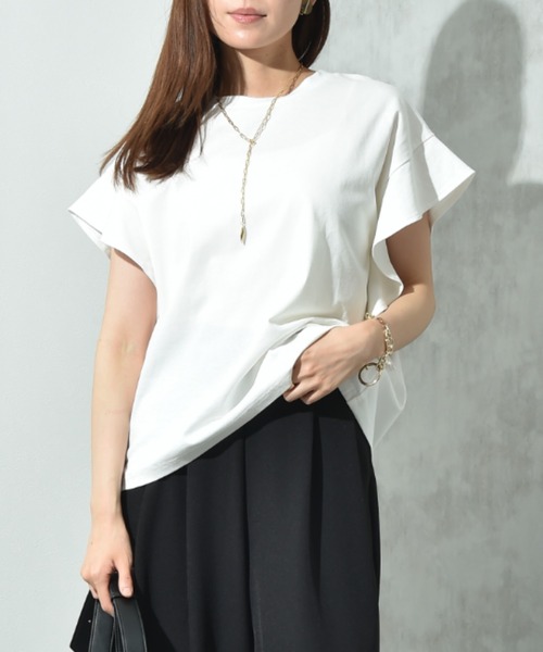 INTERPLANET（インタープラネット）の「度詰め天竺袖フリルプルオーバー（Tシャツ/カットソー・レディース・オフホワイト/ブラック/グレイッシュベージュ・FREE）」の22枚目の写真