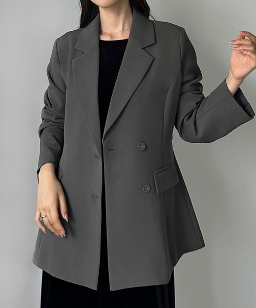 Louere(ルエレ)の「ベルト付きウエストシェイプジャケット(テーラードジャケット・レディース・ダークグレー/ブラック/ダークベージュ・SMALL/MEDIUM/X-LARGE/LARGE)」の3枚目の写真