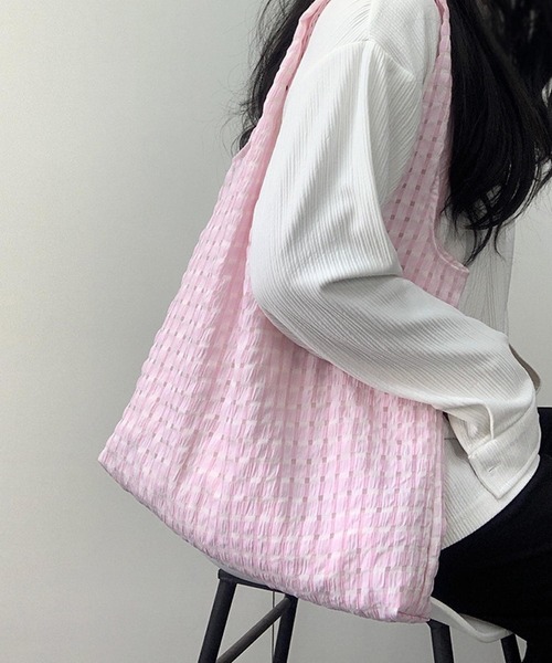 TONE SELECT GOODS（トーンセレクトグッズ）の「Liaa/くしゅくしゅ チェック トートバッグ A18654（トートバッグ・レディース・オレンジ/パープル/ピンク/ブラック・FREE）」の7枚目の写真
