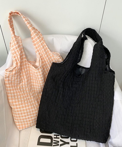 TONE SELECT GOODS（トーンセレクトグッズ）の「Liaa/くしゅくしゅ チェック トートバッグ A18654（トートバッグ・レディース・オレンジ/パープル/ピンク/ブラック・FREE）」の9枚目の写真