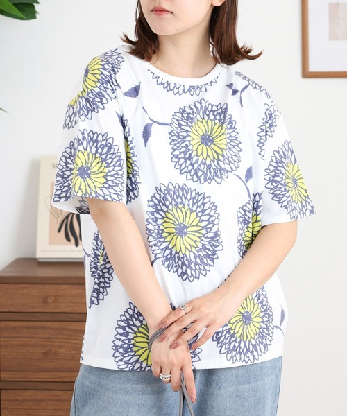 BARNDOOR(バーンドア)の「20天竺 衿リブプリントTシャツ(Tシャツ/カットソー・レディース・ネイビー系1/イエロー系2/ホワイト系3/ホワイト系1/ホワイト系2/ネイビー系3・FREE)」の1枚目の写真
