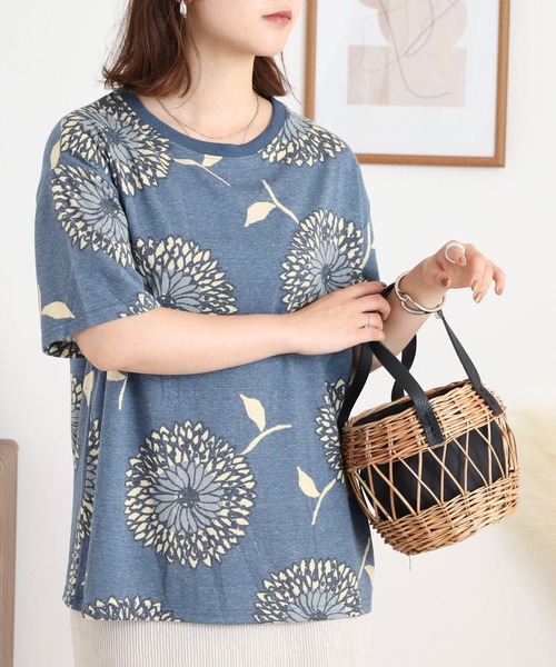 BARNDOOR(バーンドア)の「20天竺 衿リブプリントTシャツ(Tシャツ/カットソー・レディース・ネイビー系1/イエロー系2/ホワイト系3/ホワイト系1/ホワイト系2/ネイビー系3・FREE)」の4枚目の写真
