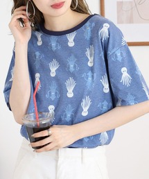 20天竺 衿リブプリントTシャツ