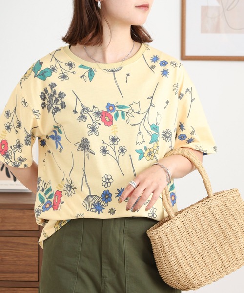BARNDOOR(バーンドア)の「20天竺 衿リブプリントTシャツ(Tシャツ/カットソー・レディース・ネイビー系1/イエロー系2/ホワイト系3/ホワイト系1/ホワイト系2/ネイビー系3・FREE)」の6枚目の写真