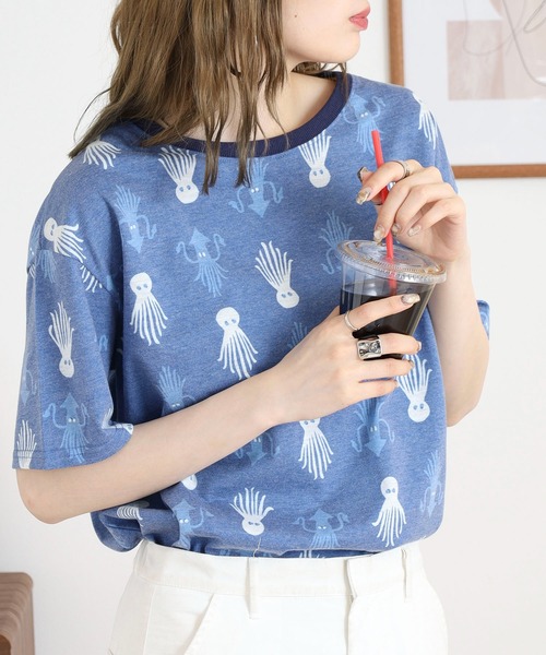 BARNDOOR(バーンドア)の「20天竺 衿リブプリントTシャツ(Tシャツ/カットソー・レディース・ネイビー系1/イエロー系2/ホワイト系3/ホワイト系1/ホワイト系2/ネイビー系3・FREE)」の18枚目の写真