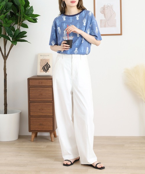 BARNDOOR(バーンドア)の「20天竺 衿リブプリントTシャツ(Tシャツ/カットソー・レディース・ネイビー系1/イエロー系2/ホワイト系3/ホワイト系1/ホワイト系2/ネイビー系3・FREE)」の19枚目の写真