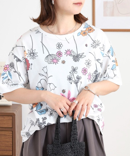 BARNDOOR(バーンドア)の「20天竺 衿リブプリントTシャツ(Tシャツ/カットソー・レディース・ネイビー系1/イエロー系2/ホワイト系3/ホワイト系1/ホワイト系2/ネイビー系3・FREE)」の7枚目の写真