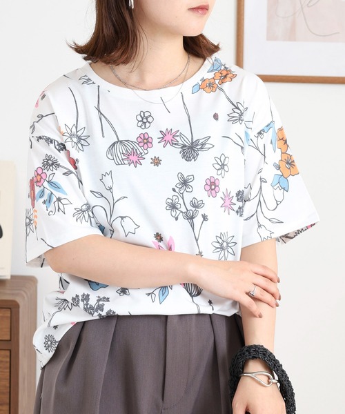 BARNDOOR(バーンドア)の「20天竺 衿リブプリントTシャツ(Tシャツ/カットソー・レディース・ネイビー系1/イエロー系2/ホワイト系3/ホワイト系1/ホワイト系2/ネイビー系3・FREE)」の8枚目の写真