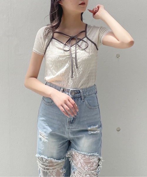 one way(ワンウェイ)の「ボレロ風トップス(Tシャツ/カットソー・レディース・ブルー/ホワイト/グレー/ブラック・FREE)」の2枚目の写真