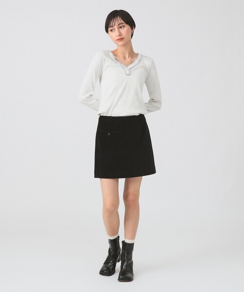 Ray BEAMS(レイビームス)の「ギャザー ブレード Vネック トップス(Tシャツ/カットソー・レディース・クリーム/ライトグレー/ブラック・ONE SIZE)」の9枚目の写真