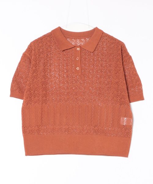 TRIANGLE PALETTE(トライアングルパレット)の「透かし編み半袖ポロニットプルオーバー(ニット/セーター・レディース・ホワイト/ネイビー/オレンジ/ピンク・FREE)」の7枚目の写真