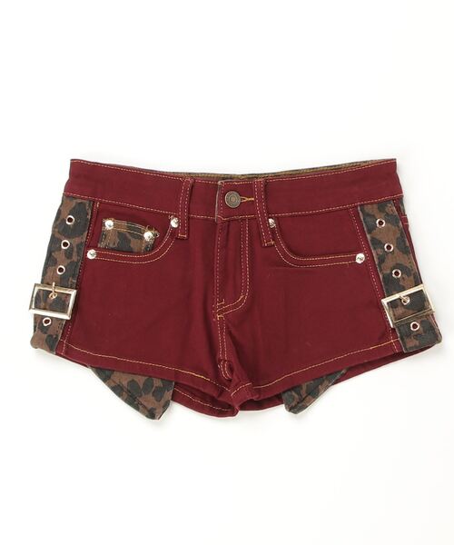 バイカラーサイドベルトローライズショーパン レオパード柄