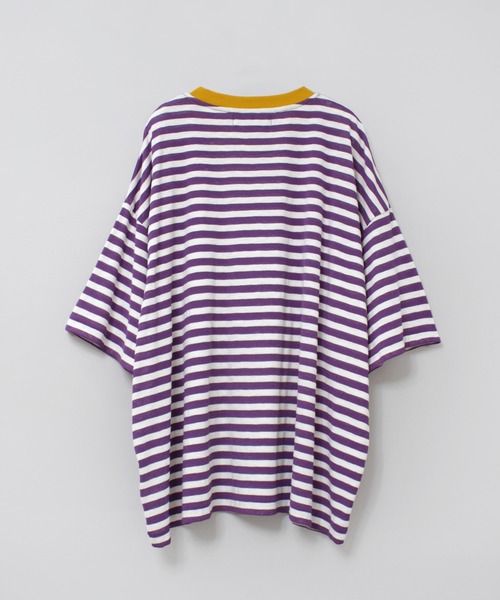 RNA（アールエヌエー）の「M2527 ボーダーBIGポケT（Tシャツ/カットソー・レディース・ブラック×ホワイト/ブラック×ブラック/ホワイト×パープル・MEDIUM）」の7枚目の写真