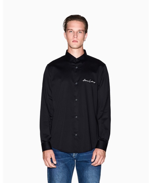 ARMANI EXCHANGE(アルマーニエクスチェンジ)の「【A|X アルマーニ エクスチェンジ】<オンライン限定>シグネチャーロゴ ストレッチコットンサテンシャツ/REGULAR(シャツ/ブラウス・メンズ・ブラック/ホワイト・LARGE/MEDIUM/X-LARGE/X-SMALL/XX-LARGE/SMALL)」の2枚目の写真