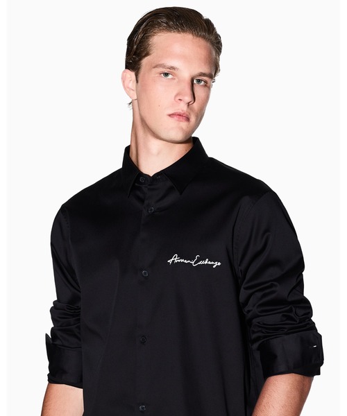 ARMANI EXCHANGE(アルマーニエクスチェンジ)の「【A|X アルマーニ エクスチェンジ】<オンライン限定>シグネチャーロゴ ストレッチコットンサテンシャツ/REGULAR(シャツ/ブラウス・メンズ・ブラック/ホワイト・LARGE/MEDIUM/X-LARGE/X-SMALL/XX-LARGE/SMALL)」の4枚目の写真