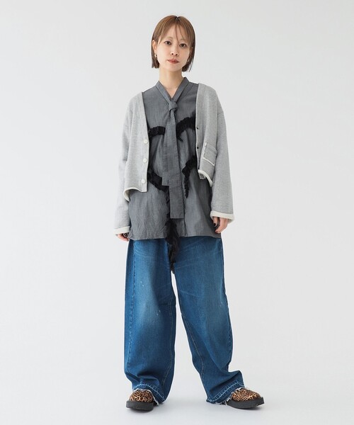 maturely（マチュアリー）の「maturely / カット オフ ジャージー カーディガン（カーディガン/ボレロ・レディース・グレー/ブラック・ONE SIZE）」の4枚目の写真