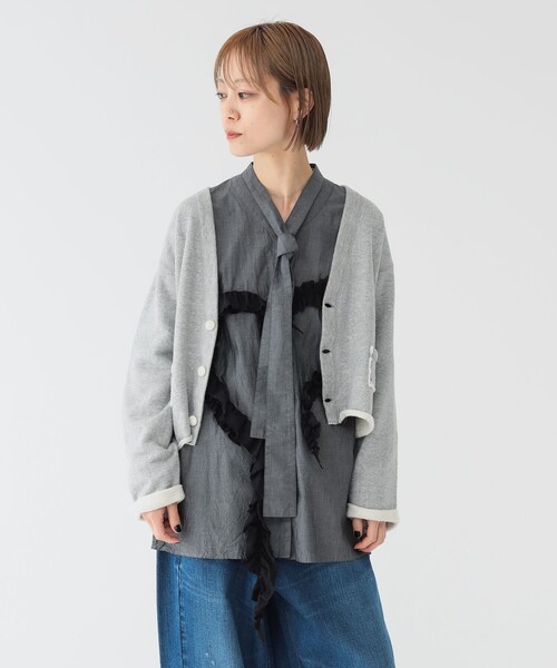 maturely（マチュアリー）の「maturely / カット オフ ジャージー カーディガン（カーディガン/ボレロ・レディース・グレー/ブラック・ONE SIZE）」の6枚目の写真