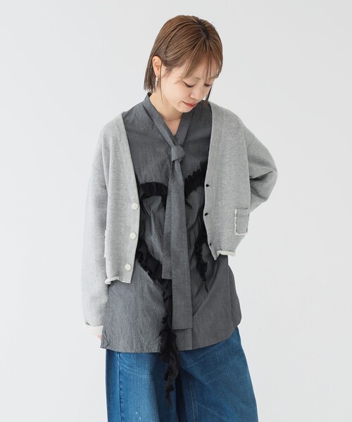 maturely（マチュアリー）の「maturely / カット オフ ジャージー カーディガン（カーディガン/ボレロ・レディース・グレー/ブラック・ONE SIZE）」の7枚目の写真