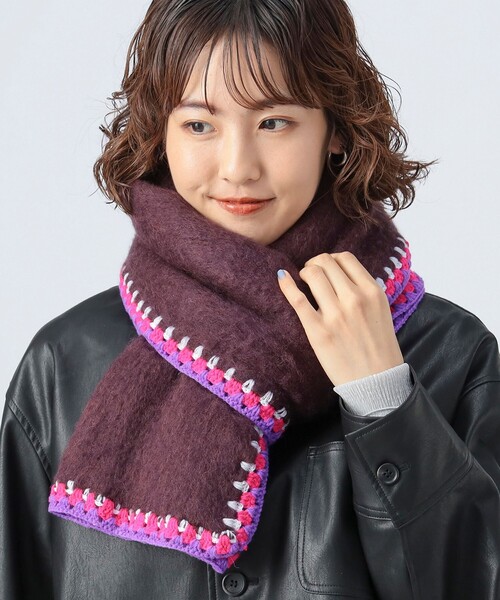 BEAMS HEART(ビームスハート)の「かぎ針 刺繍 マフラー(マフラー・レディース・パープル系その他7/グリーン・ONE SIZE)」の1枚目の写真