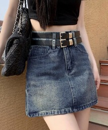 shoppinggo（ショッピングゴー）の「デニムミニスカート ダブルベルト デニムスカート ショートスカート（デニムスカート）」