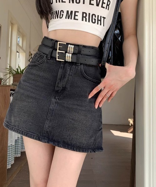セール】デニムミニスカート ダブルベルト デニムスカート ショート セール】デニムミニスカート ダブルベルト デニムスカート ショート