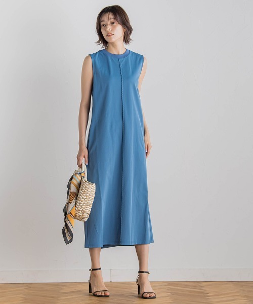 Droite lautreamont（ドロワットロートレアモン）の「【WEB限定】ジャージーピンタックワンピース≪洗濯機で洗える≫（ワンピース・レディース・ベージュ/ブルー/ブラック・M）」の2枚目の写真