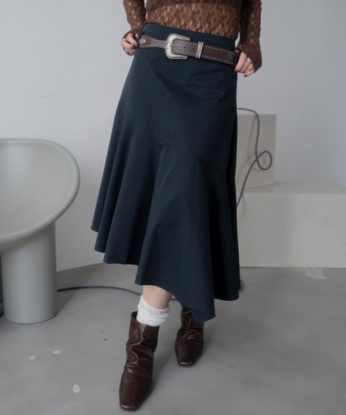 セール】アシンメトリーヘムスカート/ヴィンテージベルト付き
