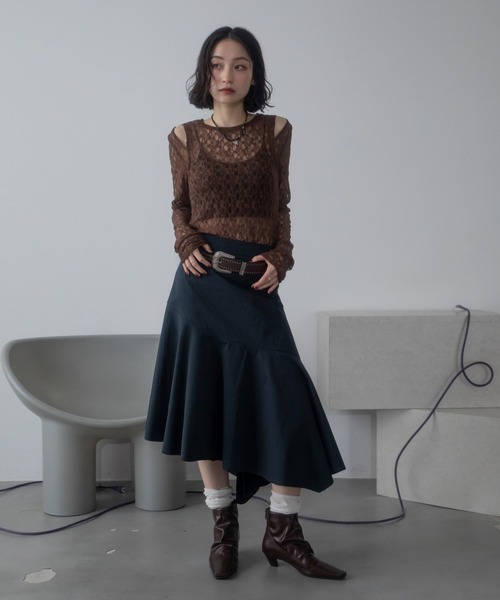 セール】アシンメトリーヘムスカート/ヴィンテージベルト付き