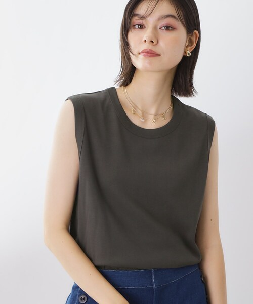 THE SHOP TK (ザ ショップ ティーケー )の「【汗染み防止】ノースリーブTシャツ【洗濯機OK/UVケア】(タンクトップ・レディース・オフホワイト/ブラウン系/スミクロ・12/13)」の4枚目の写真
