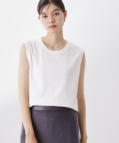 THE SHOP TK (ザ ショップ ティーケー )の「【汗染み防止】ノースリーブTシャツ【洗濯機OK/UVケア】(タンクトップ・レディース・オフホワイト/ブラウン系/スミクロ・12/13)」の5枚目の写真