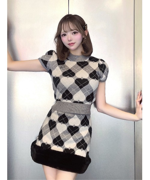 アーガイルハートチェックニットセットアップ（セットアップ