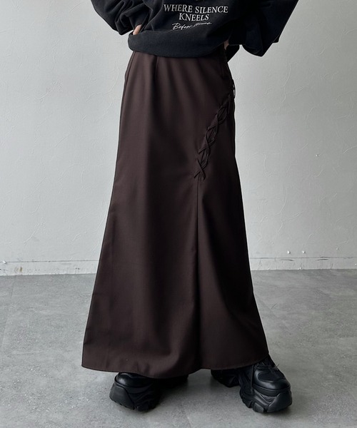 PAGEBOY（ページボーイ）の「レースアップアソートナロースカート（スカート・レディース・ブラウン/グレー系その他/ブラック・FREE）」の3枚目の写真