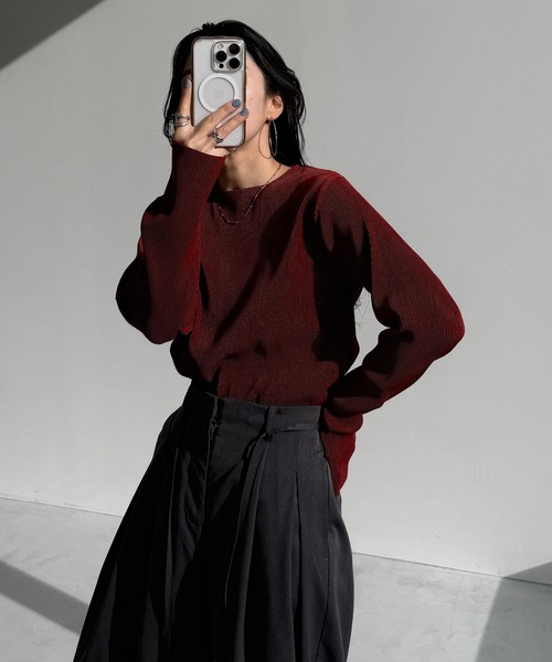wee9s(ウィークス)の「【セルフカット可能】daily daily super stretch pleats tops / デイリーデイリースーパーストレッチプリーツトップス(Tシャツ/カットソー・レディース・ホワイト系その他/アッシュグレー/ブラック系その他/グレー系その他/ブラック/アイボリー/ブルー系その他/ネイビー/チェリーレッド/レッド系その他/ライム/ボルドー/グリーン系その他/グリーン系その他2/ブルー/ダークグリーン/レッド系その他2/ブルー系その他2/ライトブルー/ブルー系その他3・FREE)」の19枚目の写真