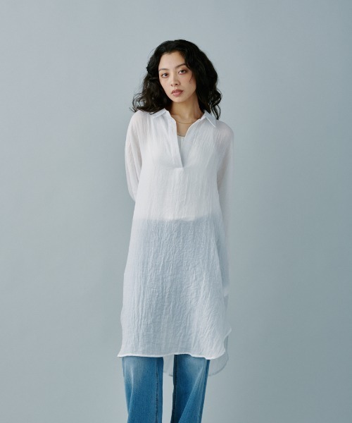 terrace(テラス)の「フラッフィーガーゼスキッパーロングシャツ(シャツ/ブラウス・レディース・オフホワイト/ブラック/グレイッシュベージュ/インディゴブルー・MEDIUM)」の10枚目の写真