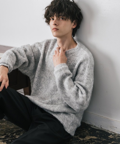 Rocky Monroe(ロッキーモンロー)の「オーバーサイズウール混ミックス糸プルオーバーニットセーター(ニット/セーター・メンズ・ダークブルー/チャコール/ブラック/ブラウン/オフホワイト・M/L/XL)」の2枚目の写真