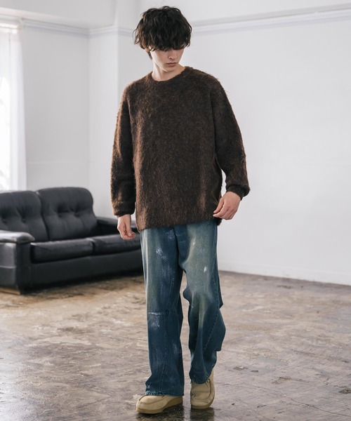 Rocky Monroe(ロッキーモンロー)の「オーバーサイズウール混ミックス糸プルオーバーニットセーター(ニット/セーター・メンズ・ダークブルー/チャコール/ブラック/ブラウン/オフホワイト・M/L/XL)」の16枚目の写真