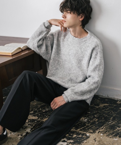 Rocky Monroe(ロッキーモンロー)の「オーバーサイズウール混ミックス糸プルオーバーニットセーター(ニット/セーター・メンズ・ダークブルー/チャコール/ブラック/ブラウン/オフホワイト・M/L/XL)」の20枚目の写真