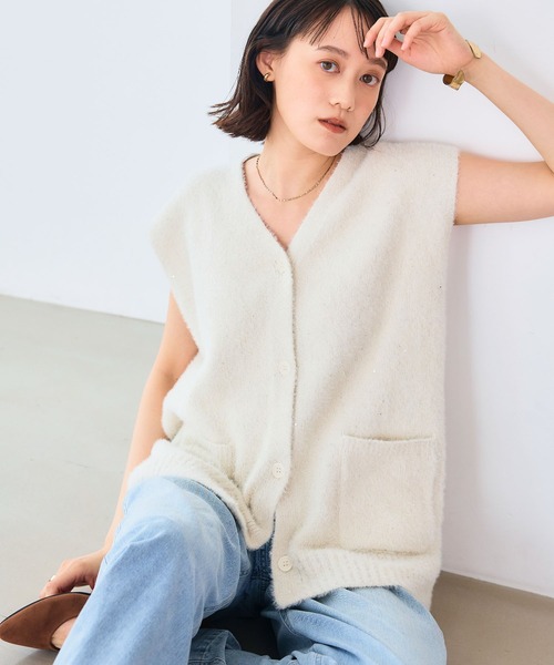 CROSS FUNCTION（クロスファンクション）の「《洗える》スパンコールフェザーニットベスト【CROSS FUNCTION/クロスファンクション】（ベスト・レディース・グレー/オフホワイト/モカ・LL/M/L）」の14枚目の写真