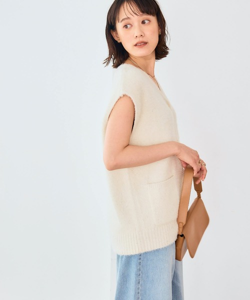 CROSS FUNCTION（クロスファンクション）の「《洗える》スパンコールフェザーニットベスト【CROSS FUNCTION/クロスファンクション】（ベスト・レディース・グレー/オフホワイト/モカ・LL/M/L）」の21枚目の写真