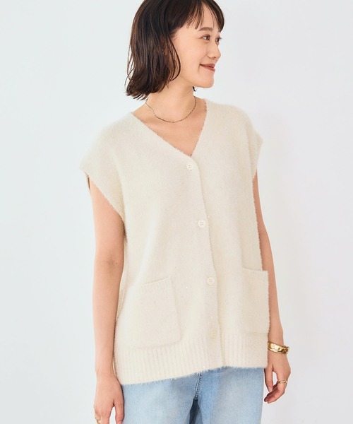 CROSS FUNCTION（クロスファンクション）の「《洗える》スパンコールフェザーニットベスト【CROSS FUNCTION/クロスファンクション】（ベスト・レディース・グレー/オフホワイト/モカ・LL/M/L）」の20枚目の写真