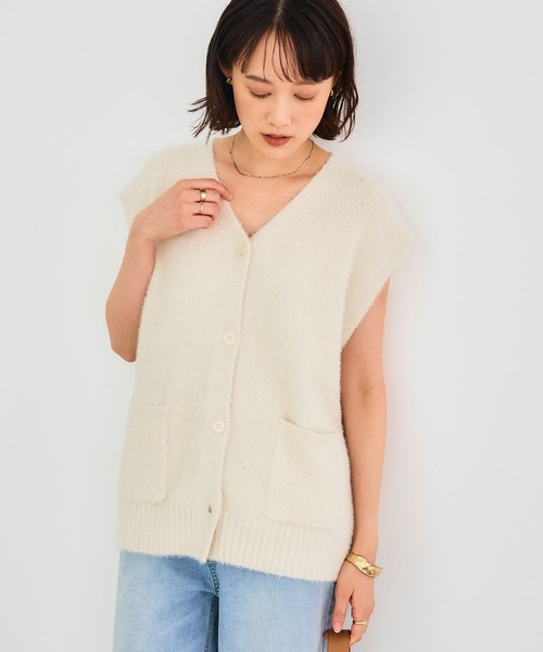 CROSS FUNCTION（クロスファンクション）の「《洗える》スパンコールフェザーニットベスト【CROSS FUNCTION/クロスファンクション】（ベスト・レディース・グレー/オフホワイト/モカ・LL/M/L）」の12枚目の写真