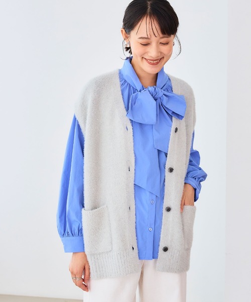 CROSS FUNCTION（クロスファンクション）の「《洗える》スパンコールフェザーニットベスト【CROSS FUNCTION/クロスファンクション】（ベスト・レディース・グレー/オフホワイト/モカ・LL/M/L）」の5枚目の写真