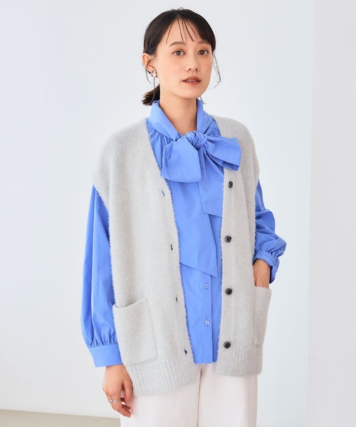 CROSS FUNCTION（クロスファンクション）の「《洗える》スパンコールフェザーニットベスト【CROSS FUNCTION/クロスファンクション】（ベスト・レディース・グレー/オフホワイト/モカ・LL/M/L）」の8枚目の写真