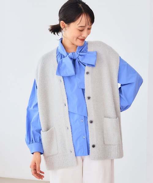 CROSS FUNCTION（クロスファンクション）の「《洗える》スパンコールフェザーニットベスト【CROSS FUNCTION/クロスファンクション】（ベスト・レディース・グレー/オフホワイト/モカ・LL/M/L）」の9枚目の写真