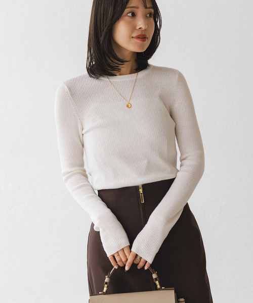 Noble（ノーブル）の「《追加》リブクルーネックニット（ニット/セーター・レディース・ホワイト/ブラック/ブラウン/ライトイエロー・FREE）」の22枚目の写真