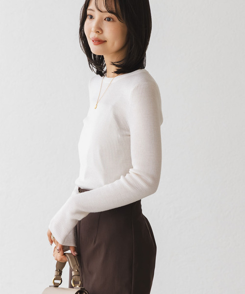 Noble（ノーブル）の「《追加》リブクルーネックニット（ニット/セーター・レディース・ホワイト/ブラック/ブラウン/ライトイエロー・FREE）」の21枚目の写真