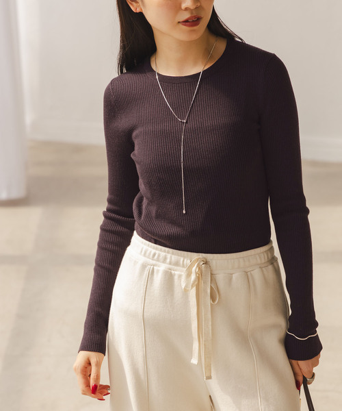 Noble（ノーブル）の「《追加》リブクルーネックニット（ニット/セーター・レディース・ホワイト/ブラック/ブラウン/ライトイエロー・FREE）」の16枚目の写真