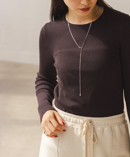 Noble（ノーブル）の「《追加》リブクルーネックニット（ニット/セーター・レディース・ホワイト/ブラック/ブラウン/ライトイエロー・FREE）」の15枚目の写真